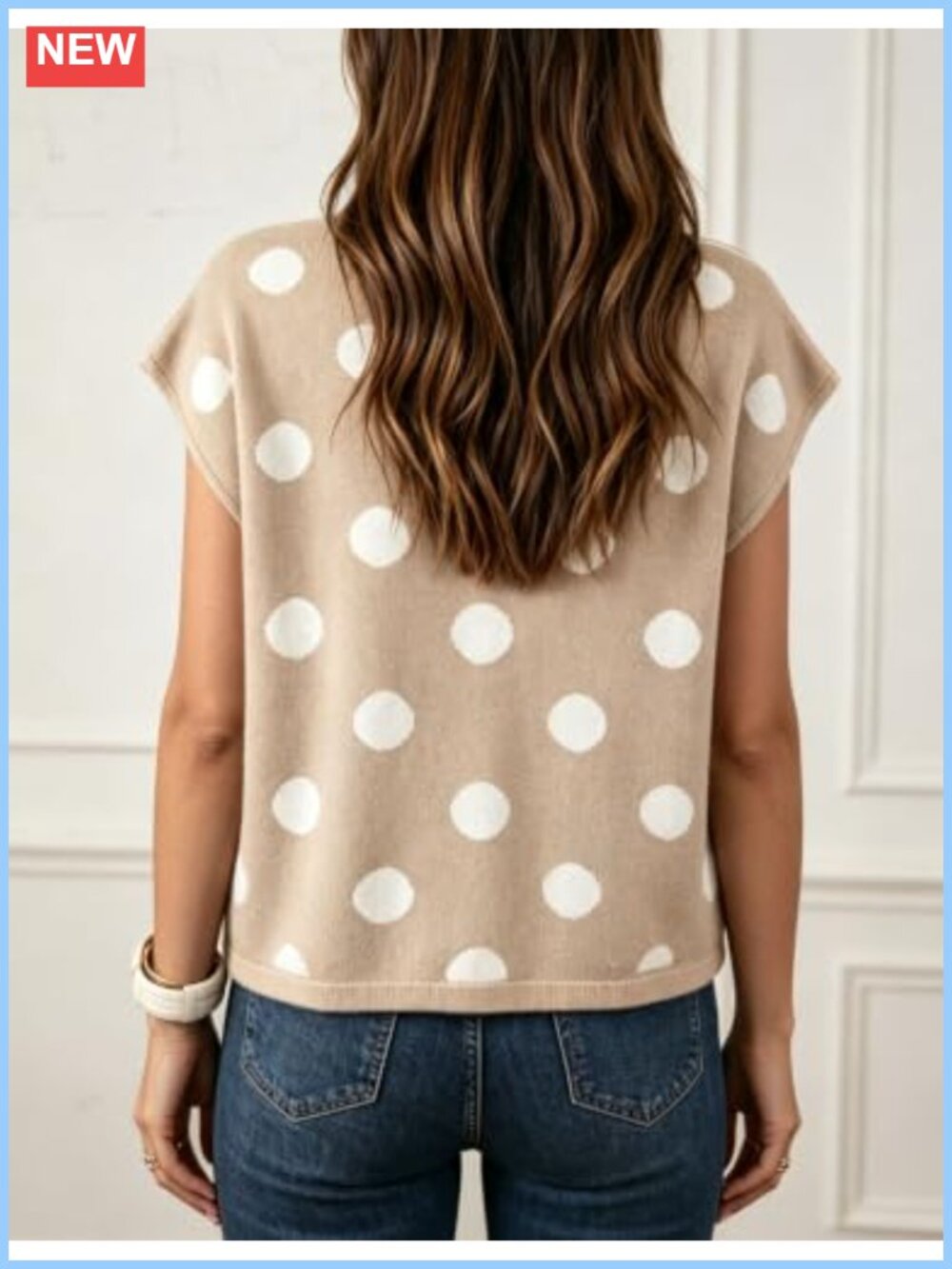 Cap Sleeve Polka Dot Cropped Knit Cardigan Sweater Gold Button Patch Pockets - Picture 3 of 6